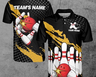 Customize Name Bowling Player Black Bowling Team Men's Polo Shirt S-5XL