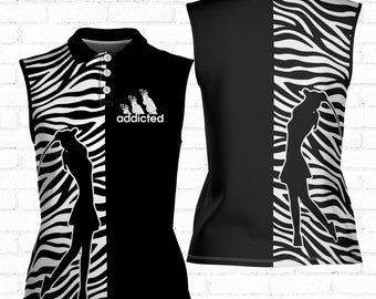 Lady Play Golf Zebra Pattern Addicted Golf 3D Women Sleeveless Polo Size XS-4XL