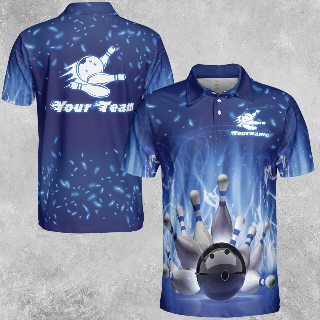 Custom Bowling Player Name Team Name on Blue Bowling Men's Polo Shirt S ...