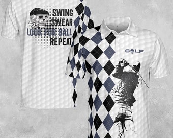 Funny Men Golf Club Swing Swear Look Repeat Golf Team 3D Polo Shirt S-5XL