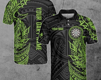 Customize Name Tribal Tattoo Green Black Custom Darts Men's Team Polo Shirt S-5XL