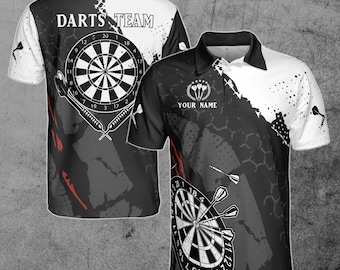 Personalisierte Darts Shirt, Custom Darts Schwarz und Weiß für Team 3D Polo Shirt