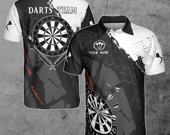 Personalisierte Darts Shirt, Custom Darts Schwarz und Weiß für Team 3D Polo Shirt