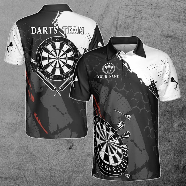 Personalisierte Darts Shirt, Custom Darts Schwarz und Weiß für Team 3D Polo Shirt