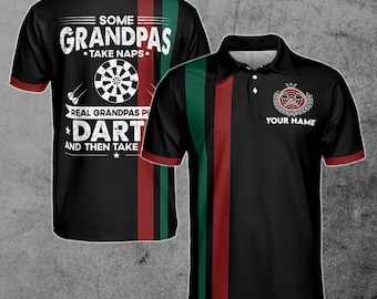 Funny Real Grandpas Play Darts Shirt, Darts Lover Gift 3D Polo Shirt S-5XL