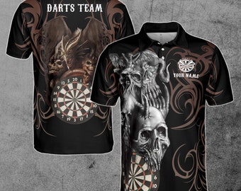 Custom Darts Skull and Dragon, Darts Team 3D Polo Shirt Size S-5XL