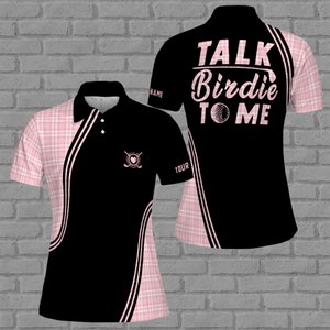 Talk Birdie To Me Pink Plaid Golfer Team Gift Women 3D Polo Shirt Size S-5XL