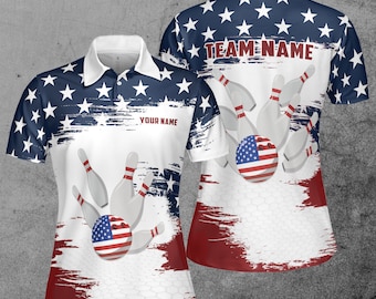 Benutzerdefinierte Name Team Name Amerikanische Flagge Bowling Ball Damen Polo-Shirt S-5XL