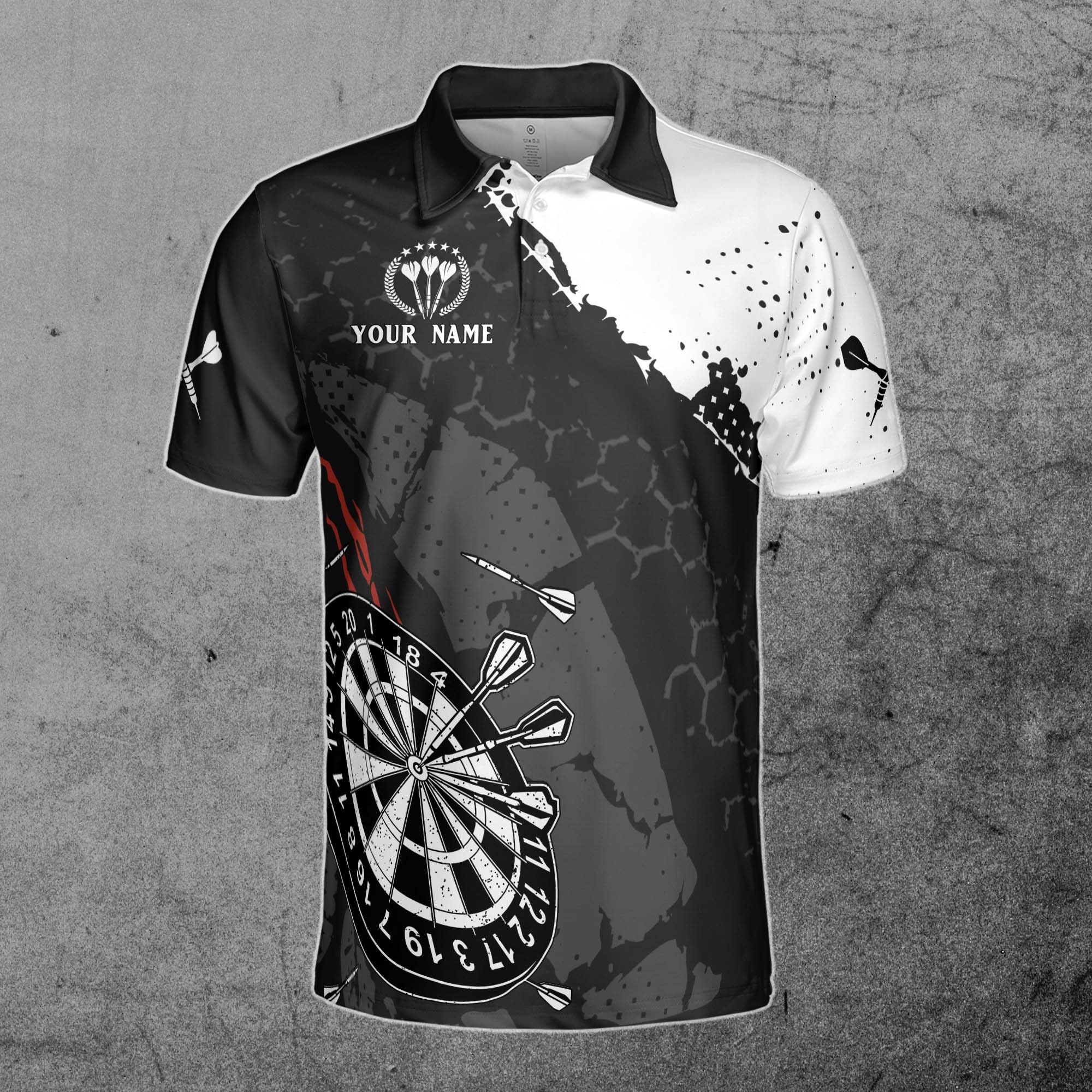 Discover Personalized Darts Shirt, Custom Darts Black and White For Team 3D Polo Shirt