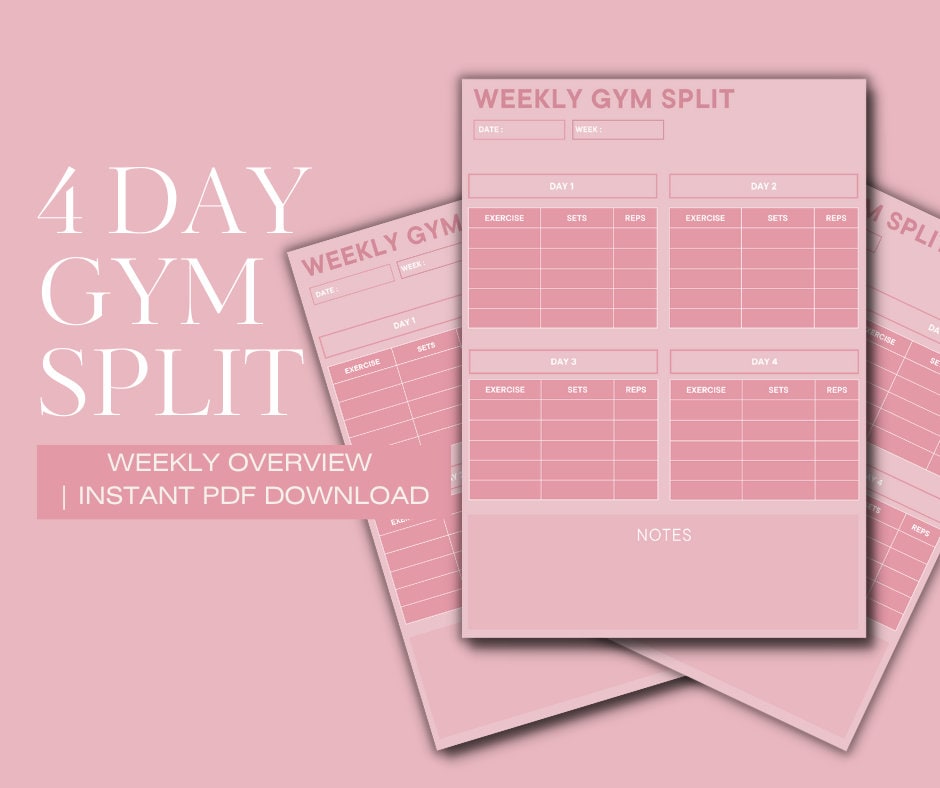 Editable Weekly Gym Workout Tracker Template 4 Day Split Etsy Australia