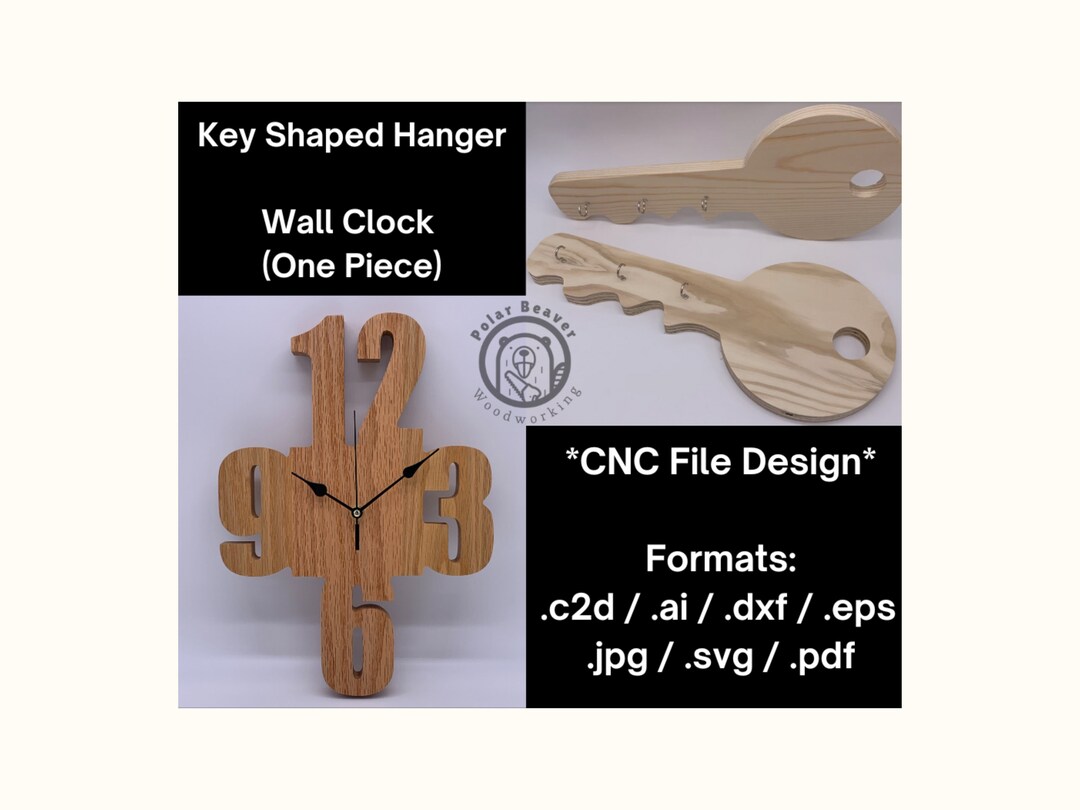 Key Shaped Hanger / Wall Clock one Piece Woodworking CNC File Formats