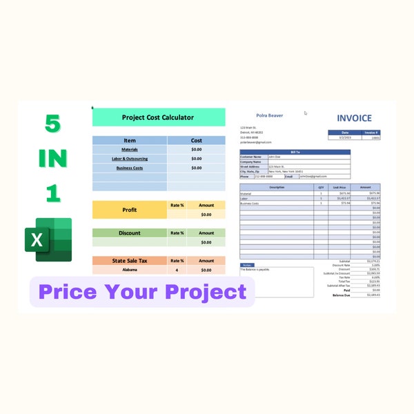 Woodworking Product Pricing Template Sheet, Project Price Calculator, Woodworking Excel Workbook w/ Instruction and Video