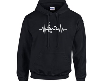 Notes Music Heartbeat musicista chitarrista Felpa con Cappuccio