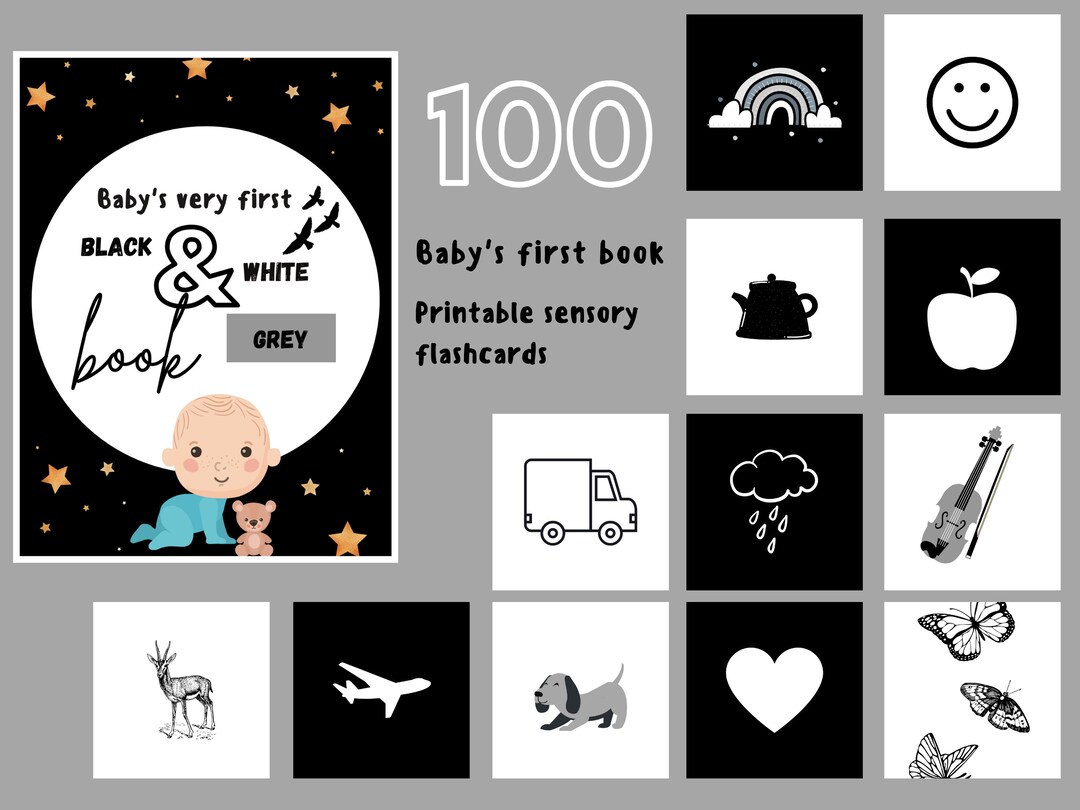 100 Babys First Book in BLACK, WHITE and GREY. Printable Montessori