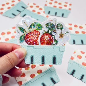 Glitter Strawberry Stickers: Basket Set with Sewn Paper Pocket