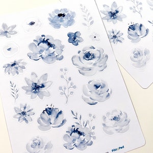Blue Watercolour Floral Stickers