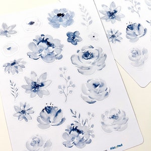 Blue Watercolour Floral Stickers