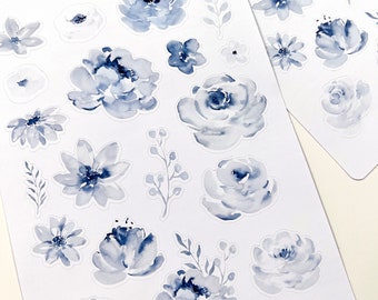 Blue Watercolour Floral Stickers