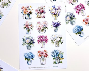 Floral Arrangement Stickers: Glass Vase Planner Stickers