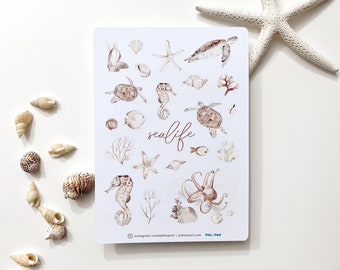 Sealife Stickers: Seashells, Turtle, Octopus - Planner Stickers
