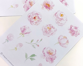 Watercolour Peony Stickers