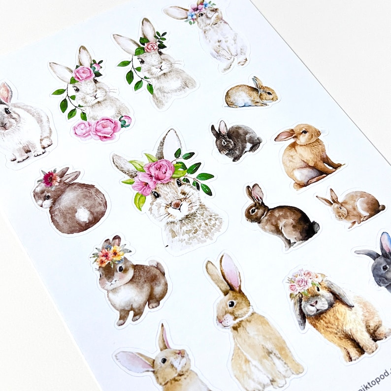 Rabbit Stickers: Floral Bunny Planner Stickers (5x7