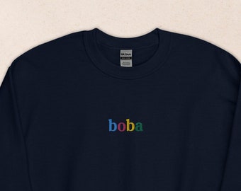 Embroidered Boba Sweatshirt: Bubble Tea Lover Gift