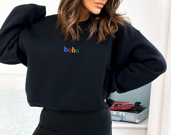Embroidered Boba Sweatshirt: Trendy Oversized Boba Lover Gift