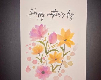 Pink and Yellow Flower Bouquet Design Mother’s Day Cards 6 Pack with Rounded Corners
