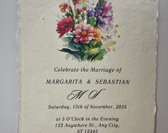 Floral Print Wedding Invites on Deckle Paper