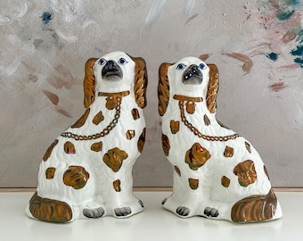 Antique AUTHENTIC Pair of Rare Copper Luster Staffordshire Dogs with BLUE EYES // Grandmillennial // Chinoiserie