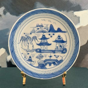Antique 19th Century Blue and White Porcelain Shallow Bowl Dish // Circa 1850 // Catchall // Trinket Dish // Chinoiserie // Grandmillennial