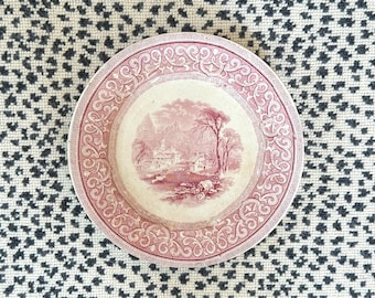 Antique RARE E. Challinor Dora Red Transferware Plate // Circa 1856 // Grandmillennial // Chinoiserie