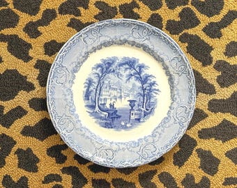 Antique Blue White Transferware Plate – Podmore Walker Venus Pattern, 10 1/2"