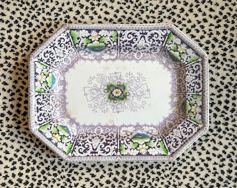 Antique Frances Morley Ironstone Platter: Polychrome Chinoiserie Decor