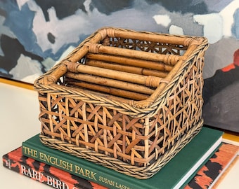 Vintage Bamboo and Rattan Office Desktop Organizer // Letter Sorter // Boho // Chinoiserie // Grandmillennial