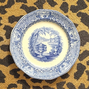 Antique Blue and White Podmore Walker Washington Vase Pattern Transferware Plate // Circa 1834-1859 // England