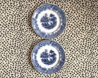 Antique Burmese Pattern Flow Plates: W & E Corn Chinoiserie Pair