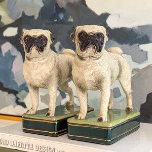 Vintage Pair of Takahashi Ceramic Pug Bookends // Staffordshire