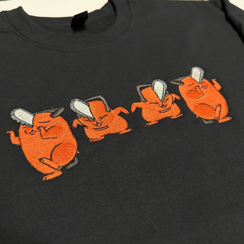 Chainsaw Puppy Dancing Embroidered Sweater | Anime Embroidered Sweater | Anime Hoodie | Anime Sweater | Anime Sweatshirt | Anime Shirt