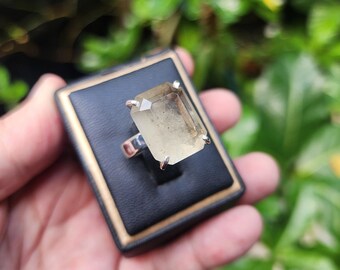 Libyan Desert Glass Ring: Sterling Silver Square Stone, Natural Tektite