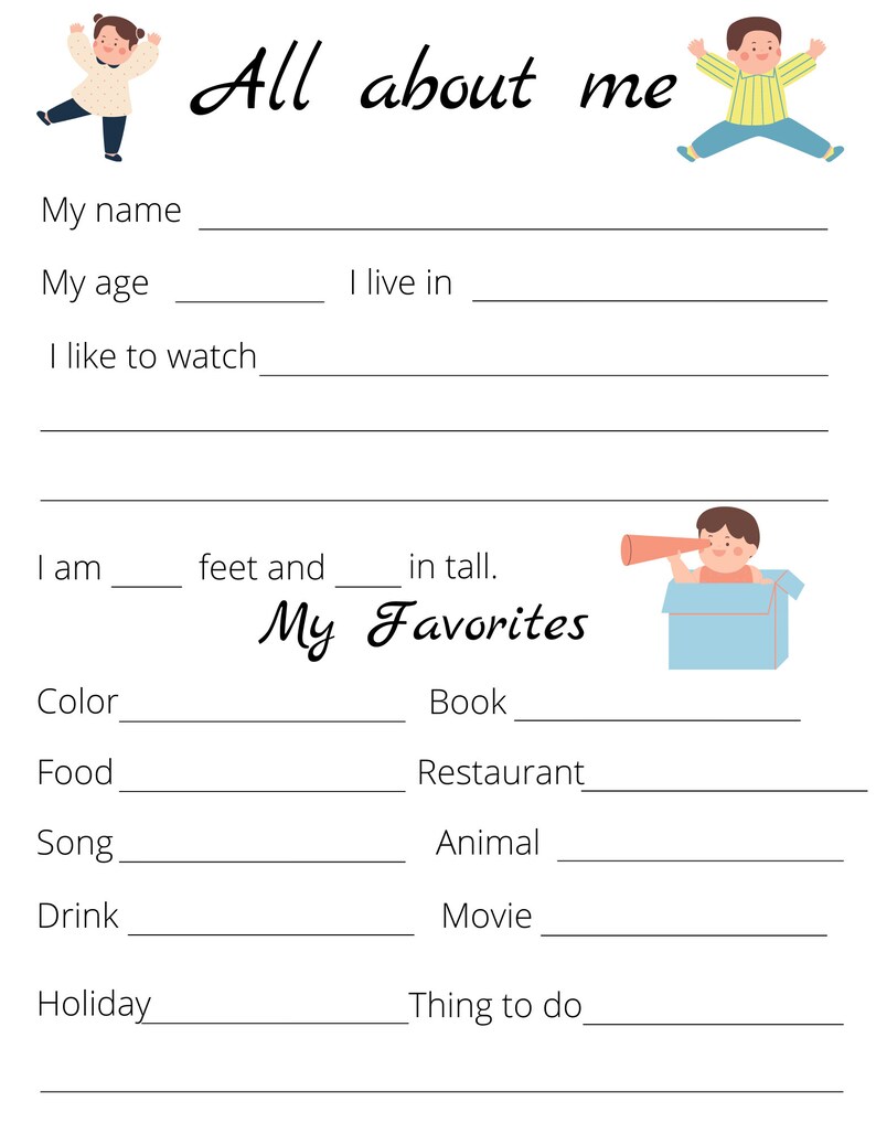 Time Capsule Kit all About Me Sheet Included Etsy