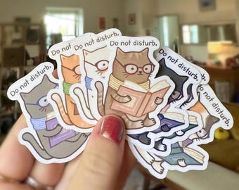 Cat Reading Glossy Sticker | do not disturb | reading lover | reader | book lover | book cat |  book person | cat lover | cat stickers