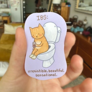 IBS Cat Glossy Sticker | IBS joke | bathroom sticker | funny IBS sticker | cat lover | tabby cat sticker | vinyl sticker