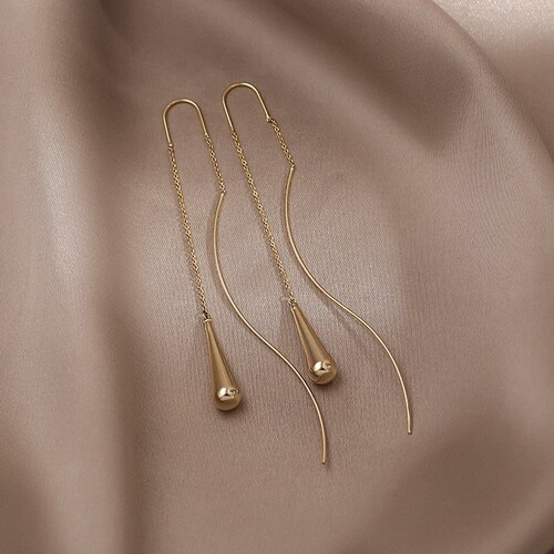 Gold Waterdrop Pendant Threader Earrings Gold Water Drop Etsy