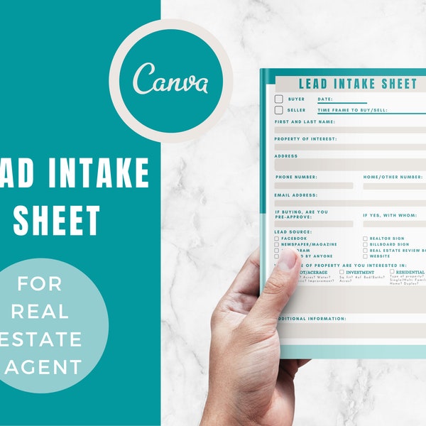 Lead Sheet Intake for Real Estate Agent, Buyer Lead Script, Client Intake Form, Realtor Flyer, Editable Canva Template, PDF Instant Download
