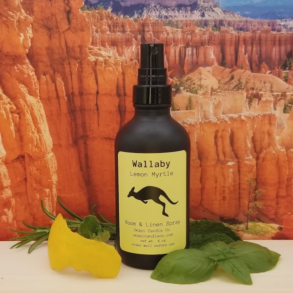 Wallaby Room, Linen, and Car Spray - Lemon Myrtle Fragrance | Herbal scented spray | Home spa spray | Australian decor | Kangaroo decor