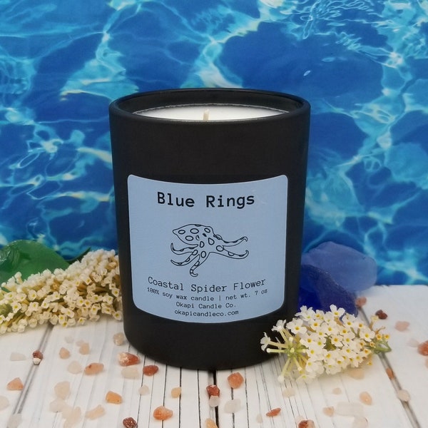 Blue Ringed Octopus Soy Candle - Grevillea Seaspray Fragrance | Floral scented candle | Vegan soy candle | Octopus Candle | Octopus Decor