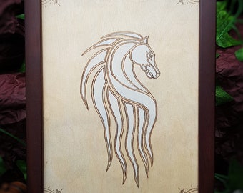 L'emblème du Rohan, Pyrogravure sur bois inspirée du Seigneur des Anneaux