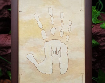 L'emblème de l'Isengard, Pyrogravure sur bois inspirée du Seigneur des Anneaux